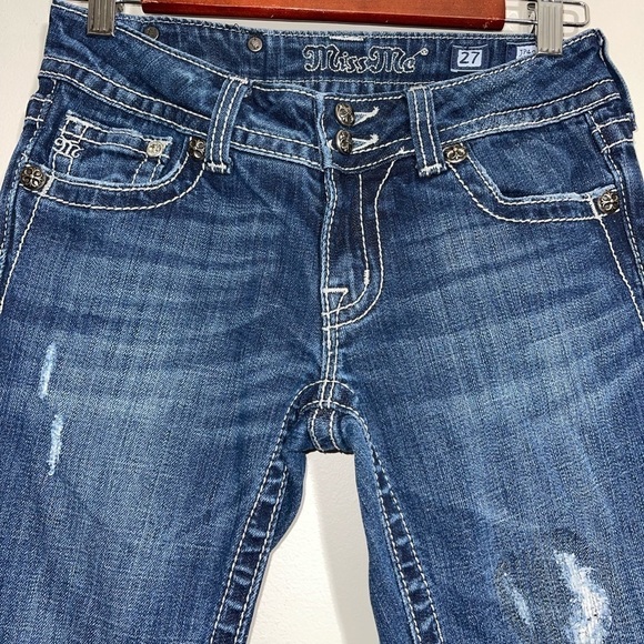 Size 27 Miss Me Distressed Bootcut low-rise Jeans JP4009-2 - Picture 6 of 10
